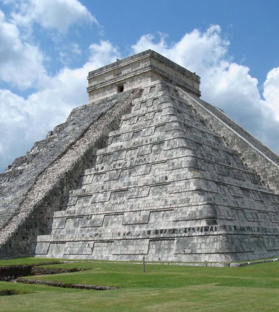 The ancient Mayan pyramid El Castillo at Chichen Itza, a historic archaeological site.